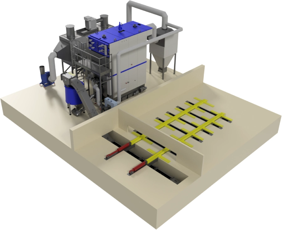 kocioł Ekomat HRTPO z magazynem biomasy oraz walcowanym zbiornikiem